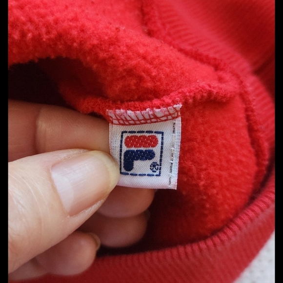 FILA mens XL hoodie red pullover sweatshirt logo on front, hood, sleeve - Picture 5 of 10